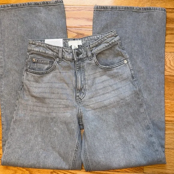 H&M WIDE LEG/HIGH WAIST LIGHT GREY JEANS Sz. 4 NWT - Picture 4 of 14